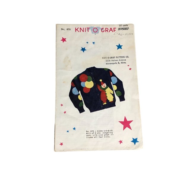Vintage Knit O Graf Pattern Boys Girls Cardigan Clowns 870 Sweater Size 4 6 8 10 - Picture 1 of 5